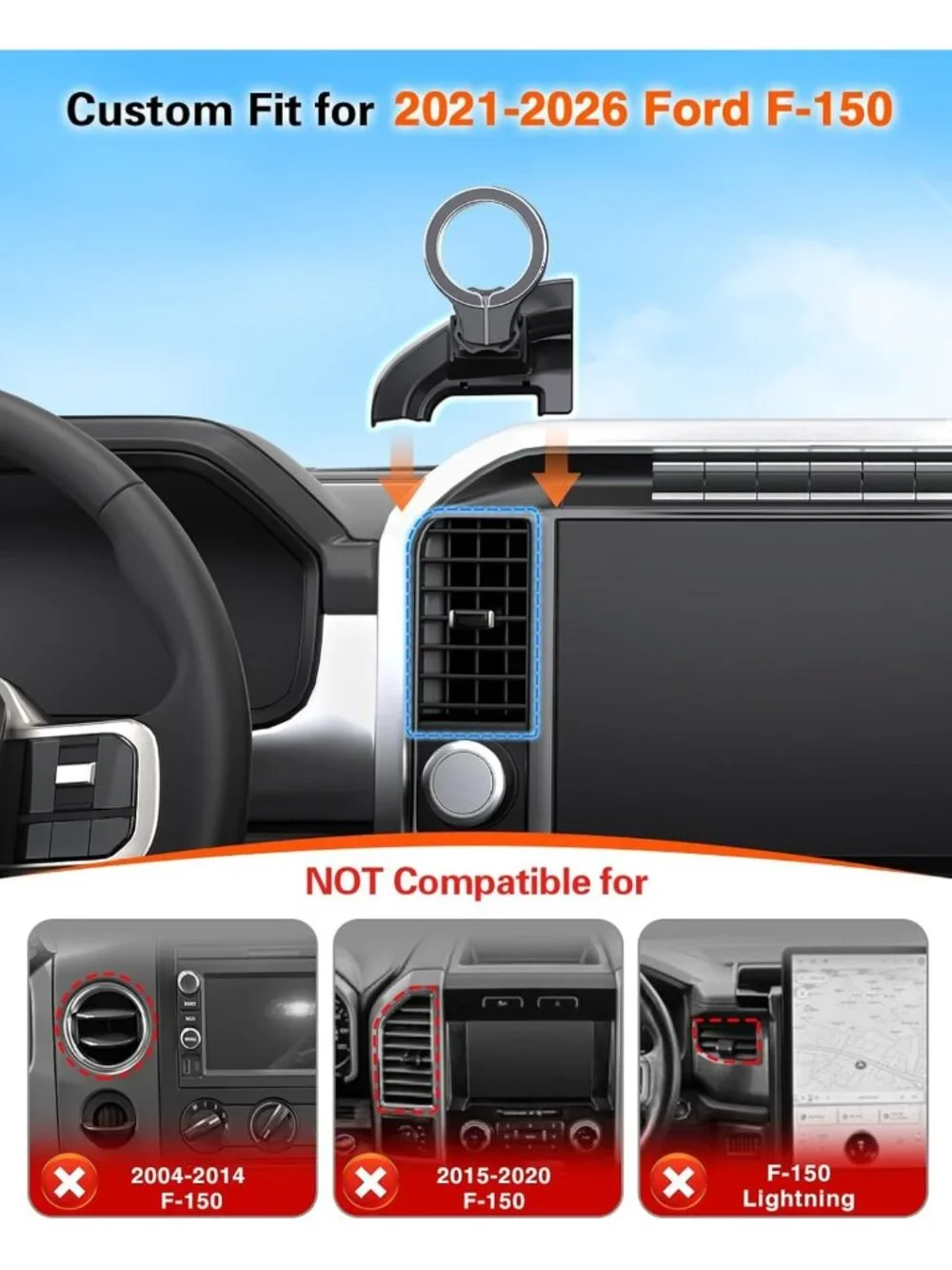 Magnetic Phone Mount for Ford F150 2021-2026, Adjustable Dashboard Holder for